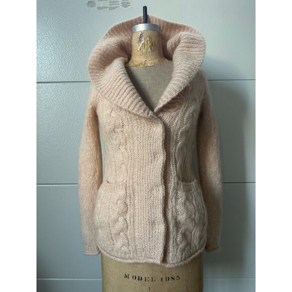 Anthropologie HWR mohair wool cardigan shawl blush lined fuzzy sz s - Picture 2 of 16